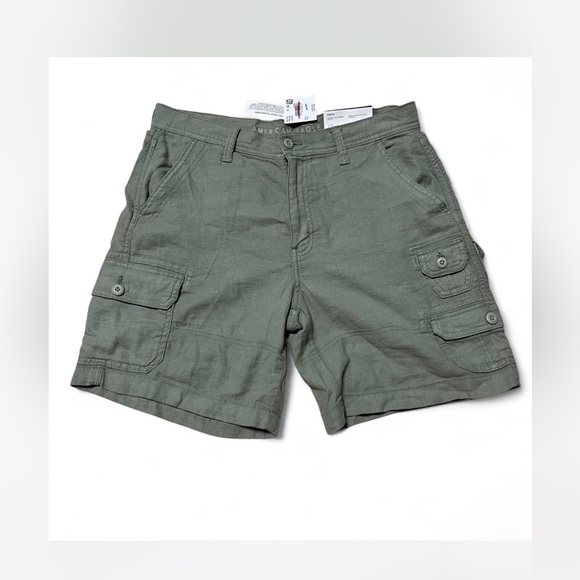 American Eagle Outfitters Pants - American Eagle Green Khaki High-Rise Baggy Bermuda Shorts - Size 8
